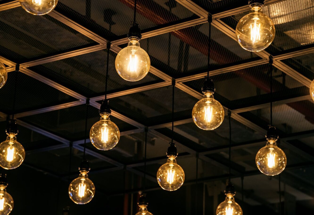 Pendant lights with carbon filament globes installed in a Melbourne restaurant by Your Electrician Bayside